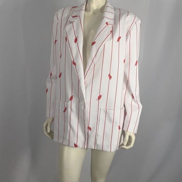 Vintage Tan Jay White Cherry Red Striped Blazer Jacket Women’s Size 18 - Picture 8 of 13